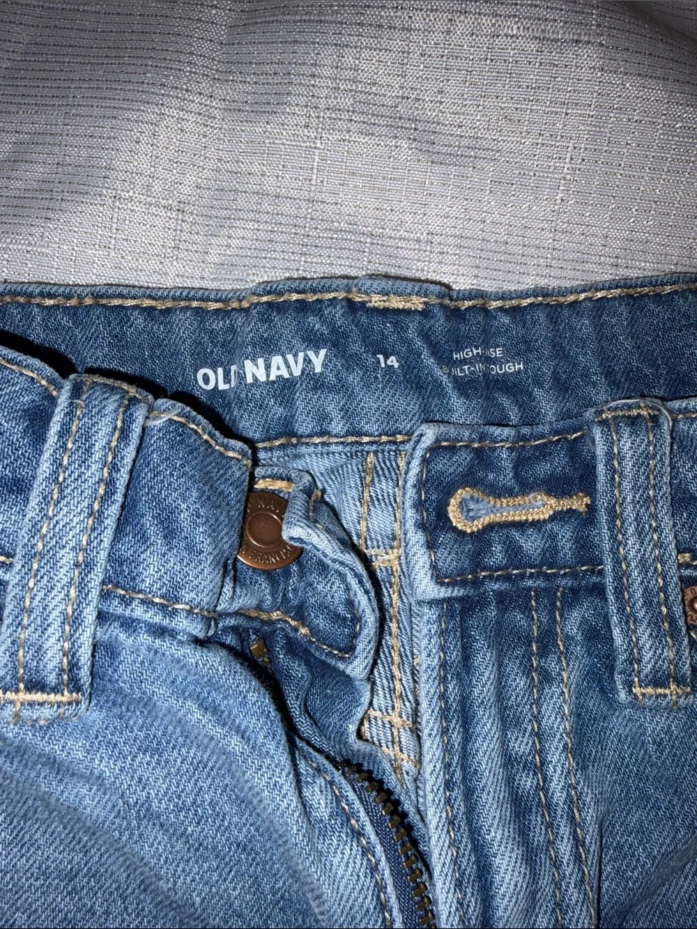 Old Navy Light Blue Denim Shorts with Embroidered Smile